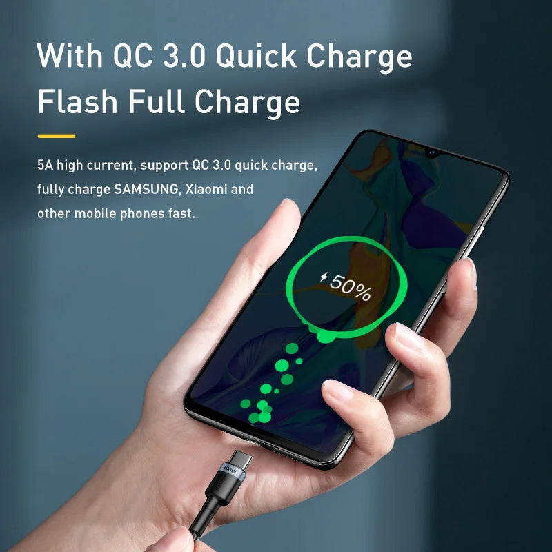 Cabo USB - C Baseus 100W com carregamento Rápido