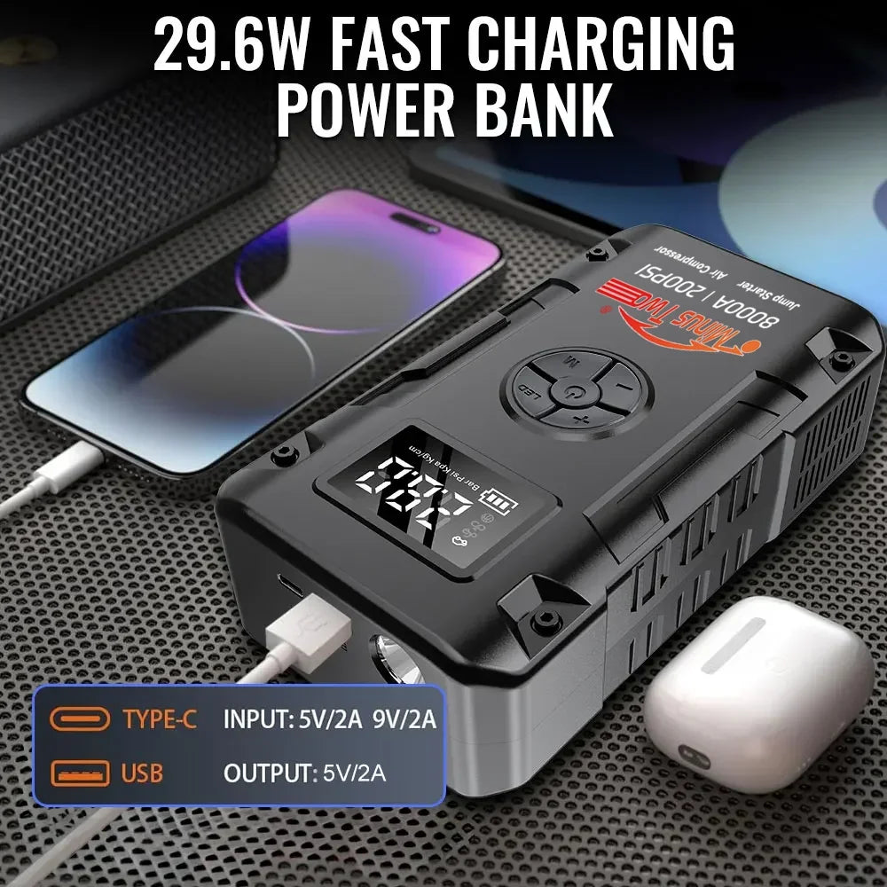 Auxiliar de Partida 4 em 1 Zyvena com Compressor de Ar e Power Bank