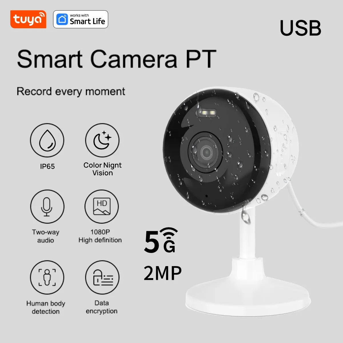 Câmera de Segurança Wi-Fi Tuya 1080p com Áudio Bidirecional