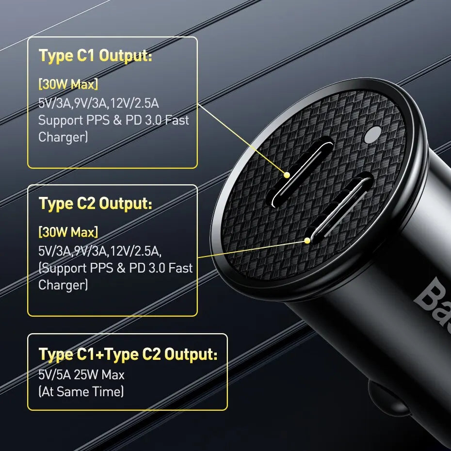 Carregador Veicular ZYVENA PowerDrive 30W USB-C Fast Charge