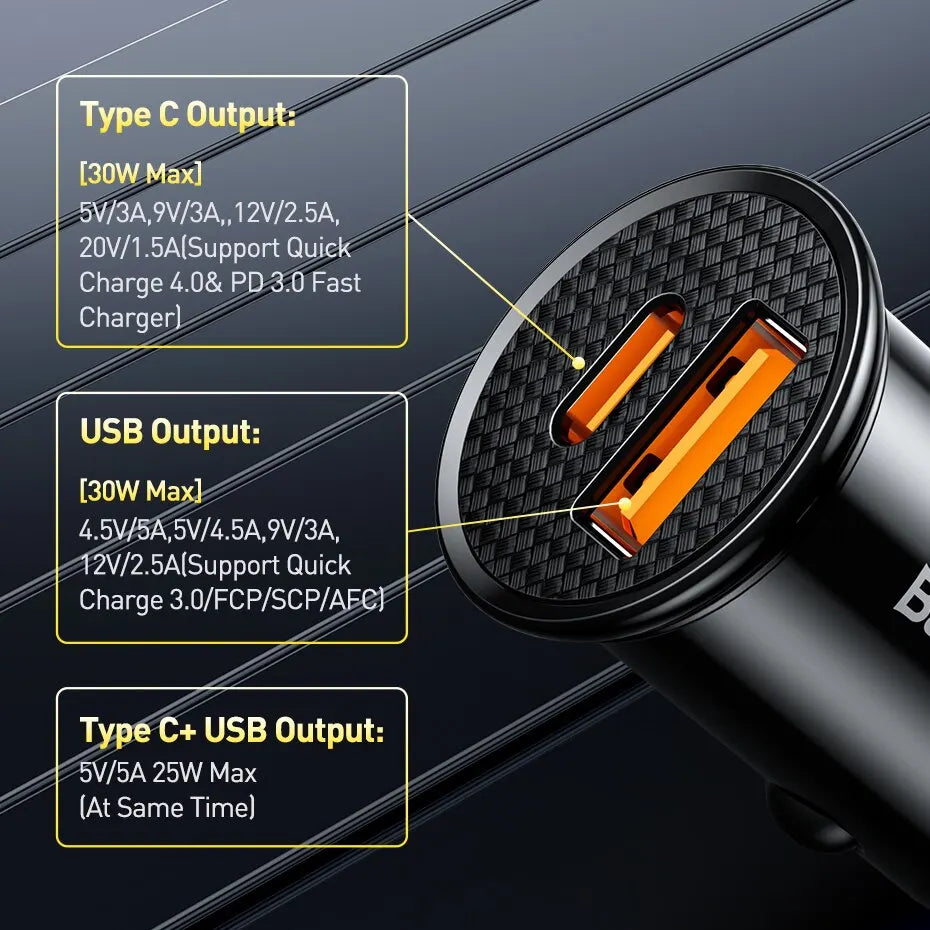 Carregador Veicular ZYVENA PowerDrive 30W USB-C Fast Charge